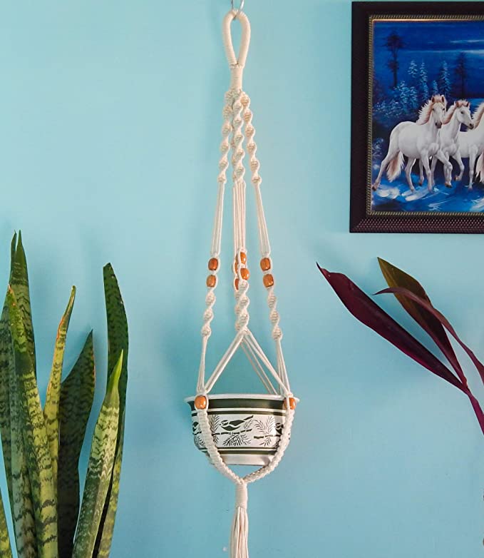 1-tier macrame hanging pot holder
